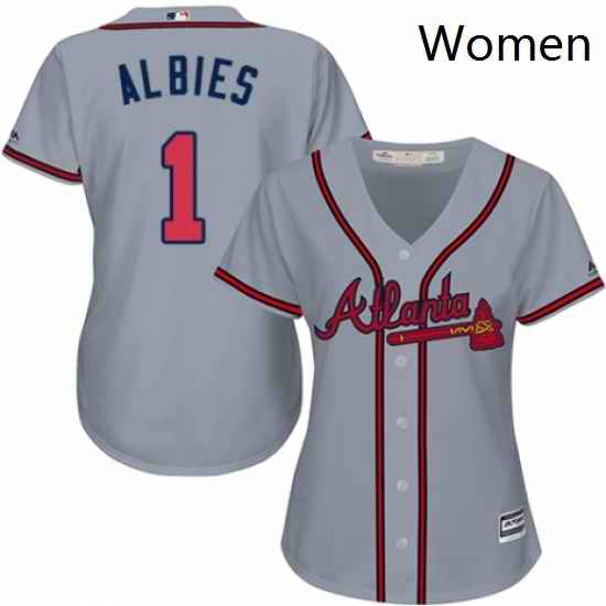 Womens Majestic Atlanta Braves 1 Ozzie Albies Authentic Grey Road Cool Base MLB Jersey
